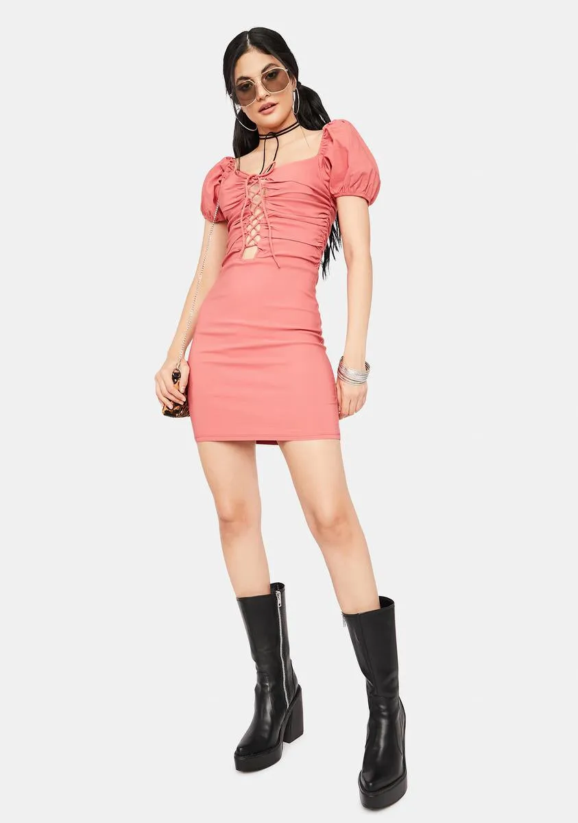 Cherry Seeking Answers Lace Up Mini Dress