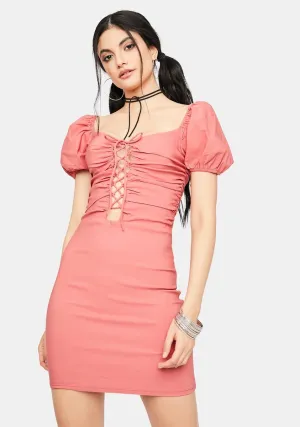 Cherry Seeking Answers Lace Up Mini Dress