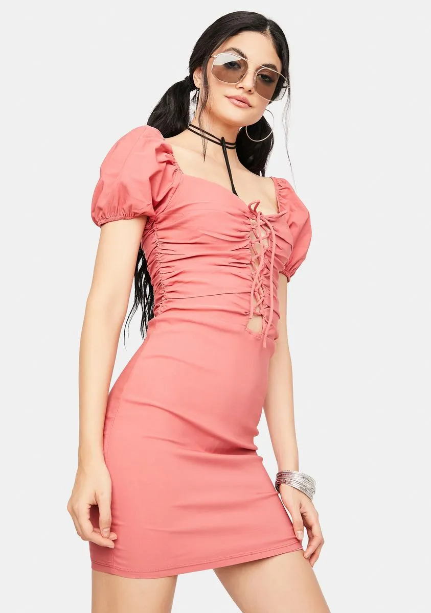 Cherry Seeking Answers Lace Up Mini Dress