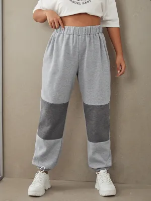 Colorblock Natural Long Plus Size Sweatpants