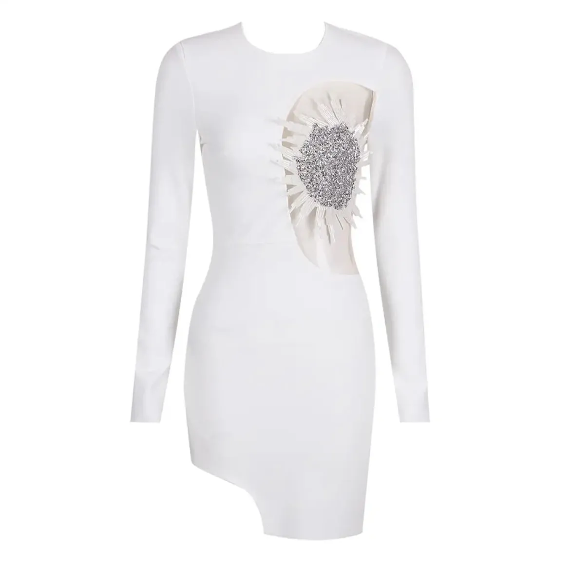 Contrast Mesh Appliques Detail Bodycon Dress
