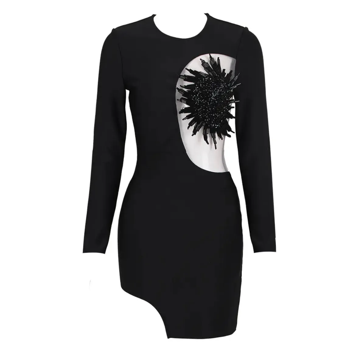 Contrast Mesh Appliques Detail Bodycon Dress