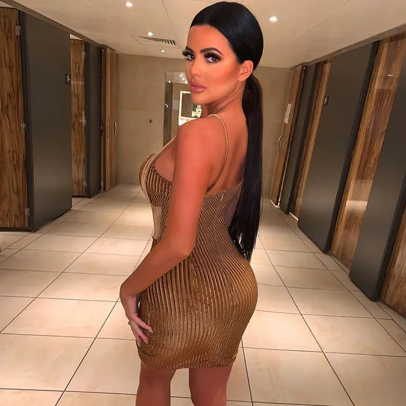 Corduroy Spaghetti Strap Bodycon Mini Sun Dress