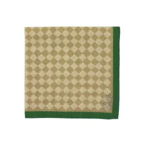 Cotton pocket square, Khaki with small ecru diamond prints