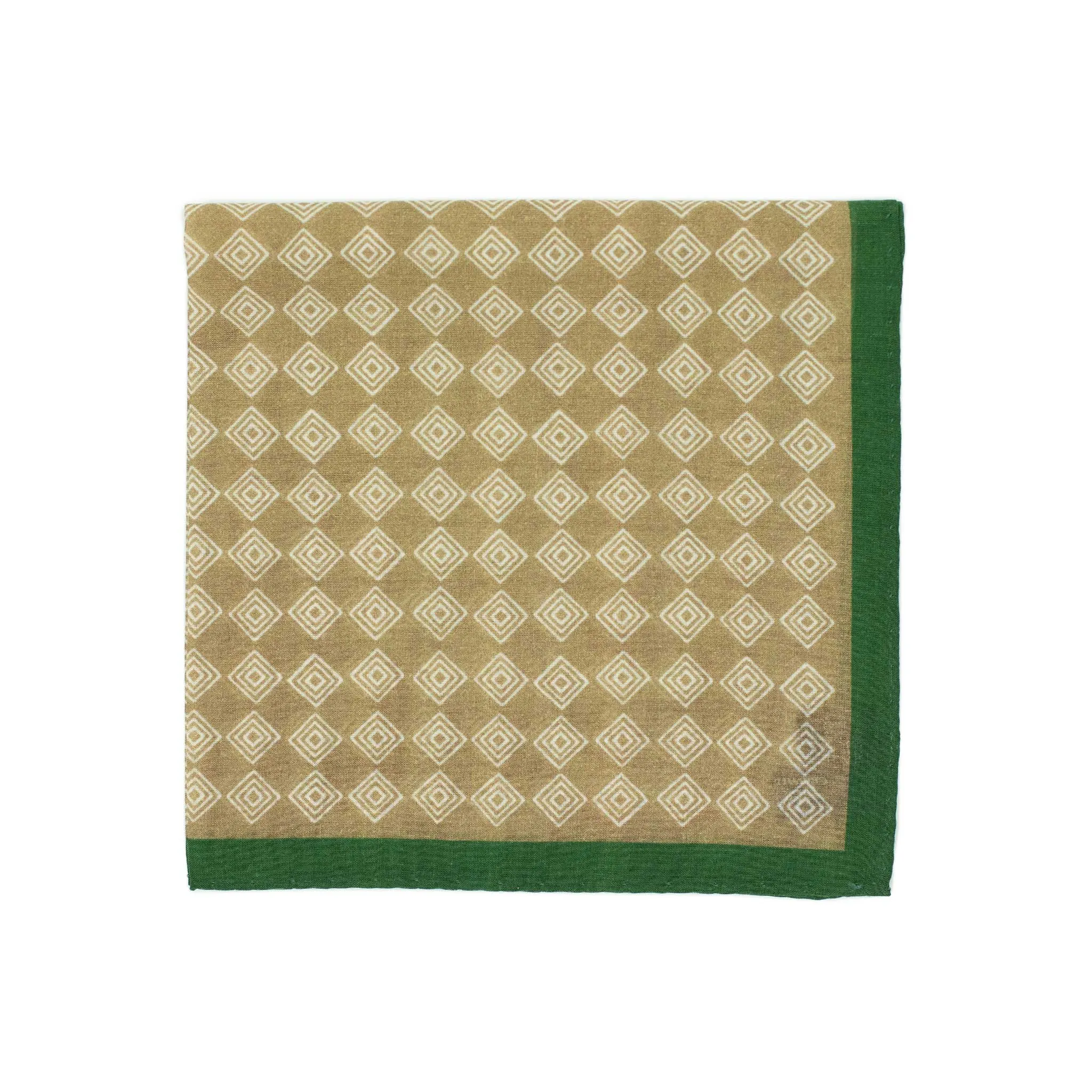 Cotton pocket square, Khaki with small ecru diamond prints