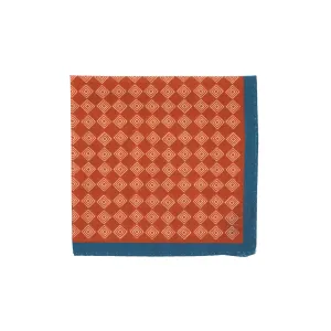 Cotton pocket square, Rust with small ecru diamond prints