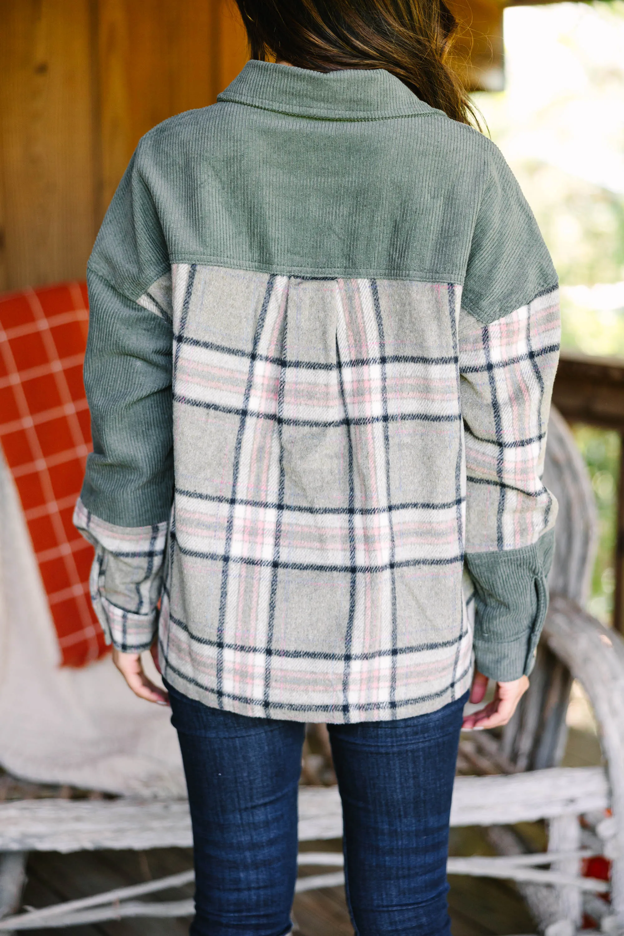 Count On You Olive Green Plaid Shacket