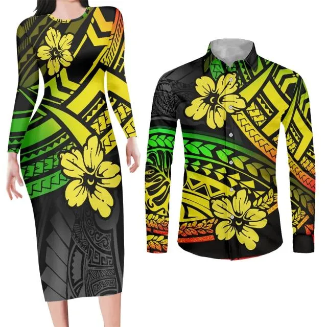 Couples Clothing Samoa Polynesian Floral Print