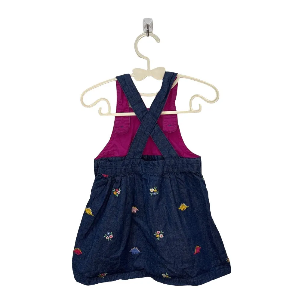 Cross Back Overall Dress / Embroidered Dinos