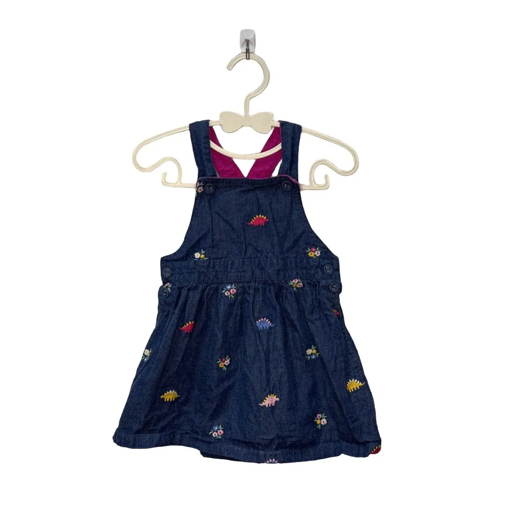 Cross Back Overall Dress / Embroidered Dinos