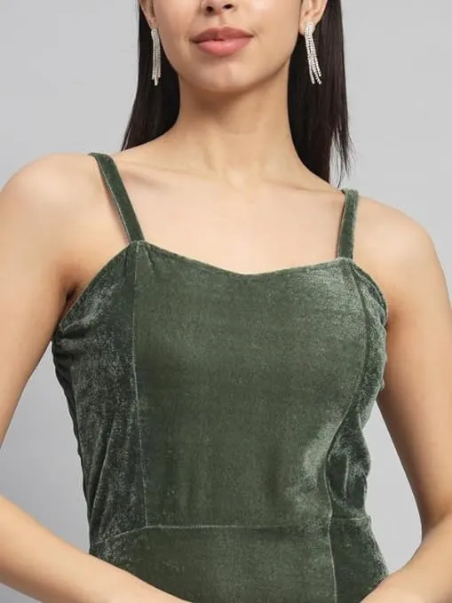 Dark Olive Velvet Maxi Bodycon Dress