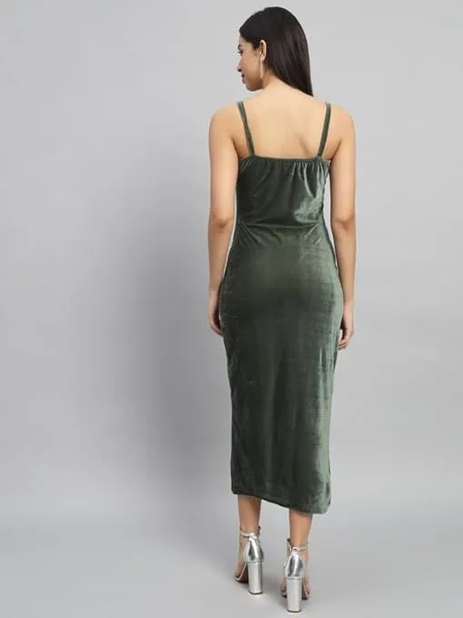 Dark Olive Velvet Maxi Bodycon Dress