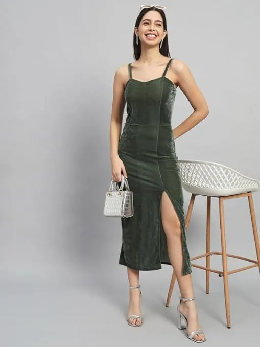 Dark Olive Velvet Maxi Bodycon Dress