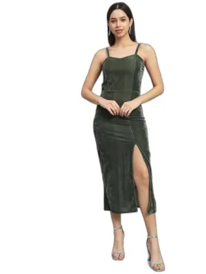 Dark Olive Velvet Maxi Bodycon Dress