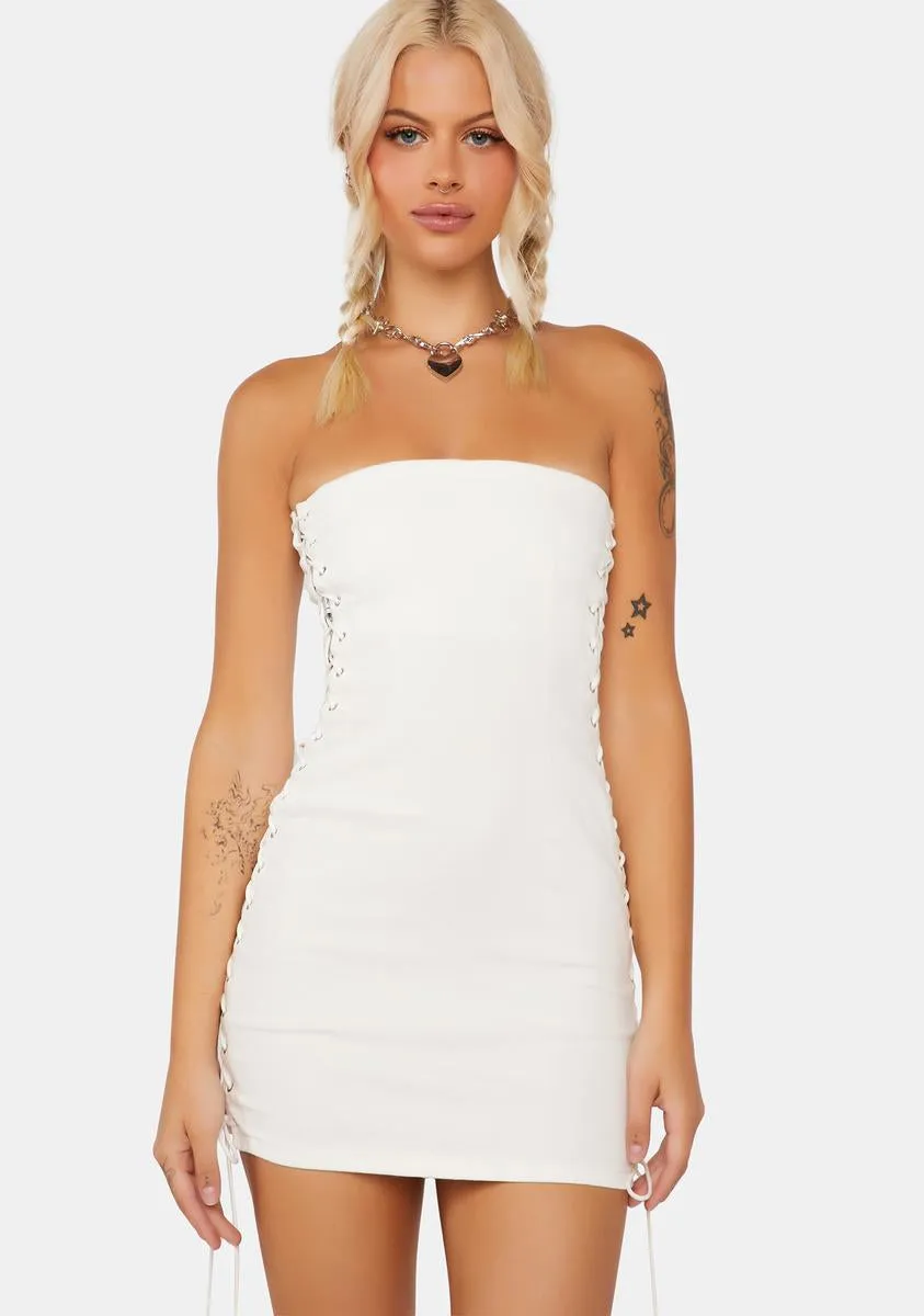 Denim Lace-Up Strapless Dress