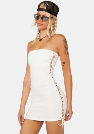 Denim Lace-Up Strapless Dress