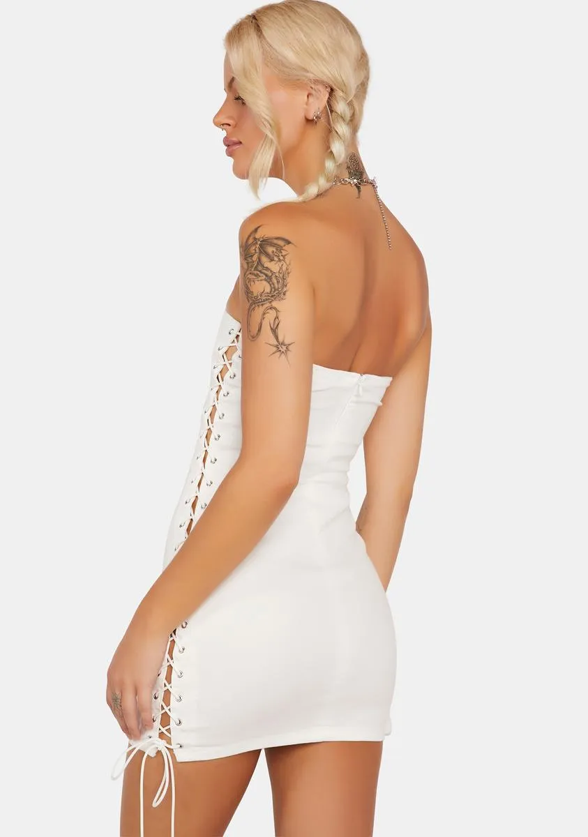 Denim Lace-Up Strapless Dress