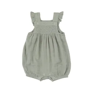 Desert Sage Smocked Overall Shortie