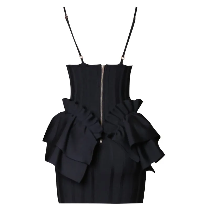Designer Strap V Neck Bodycon Mini Dress