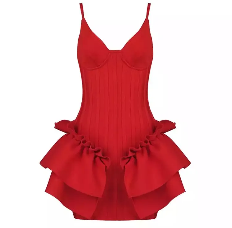 Designer Strap V Neck Bodycon Mini Dress