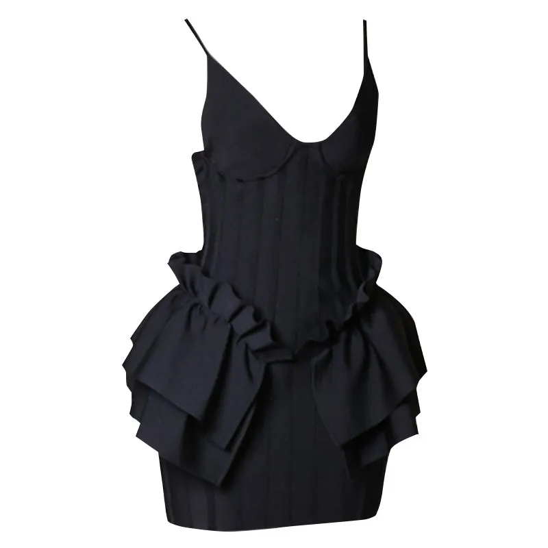Designer Strap V Neck Bodycon Mini Dress