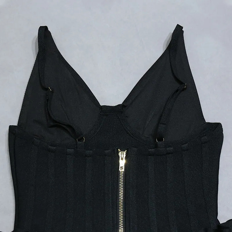 Designer Strap V Neck Bodycon Mini Dress