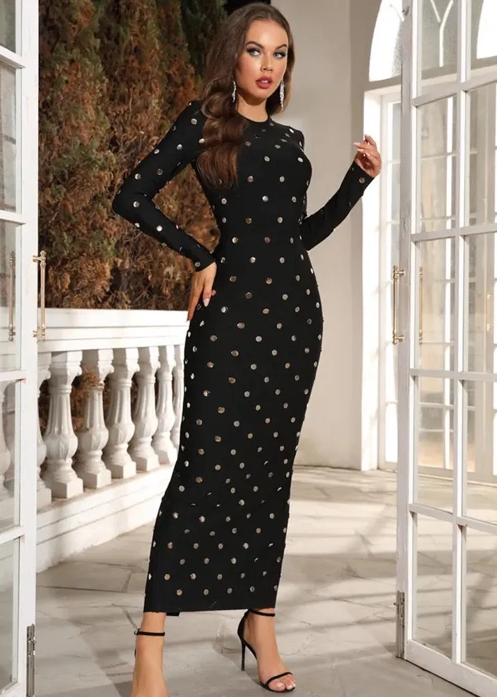 Dot Sequined Long-Sleeved Maxi Dress