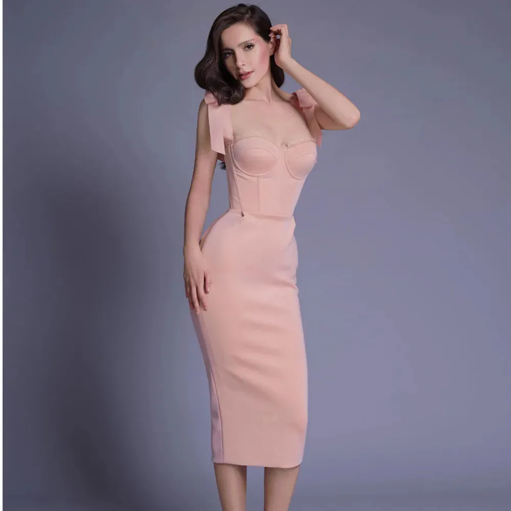 DressBetty - 2024 New Pink White Sexy Sleeveless Bodycon Midi Dress