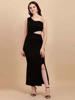 Elegant Black One-Shoulder Sheath Maxi Dress