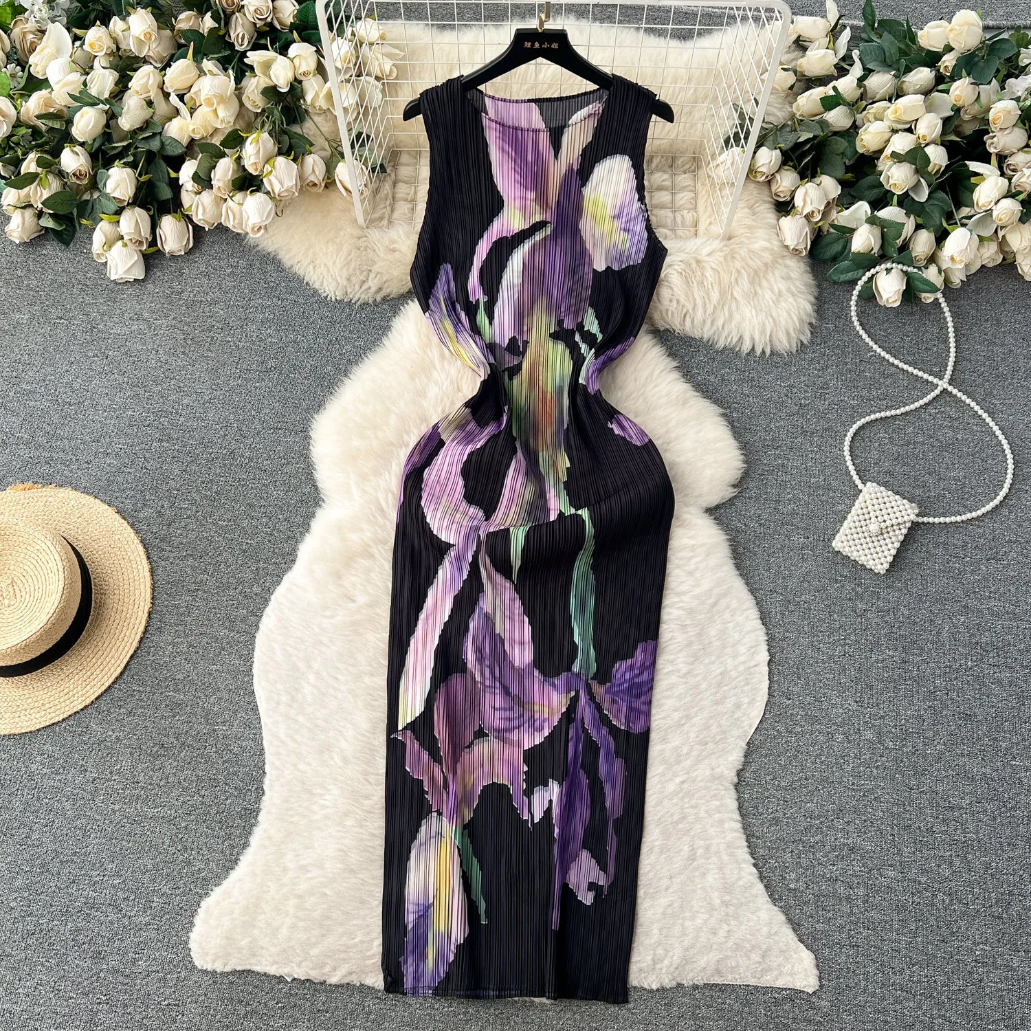 Elegant Bodycon Sleeveless Floral Dress
