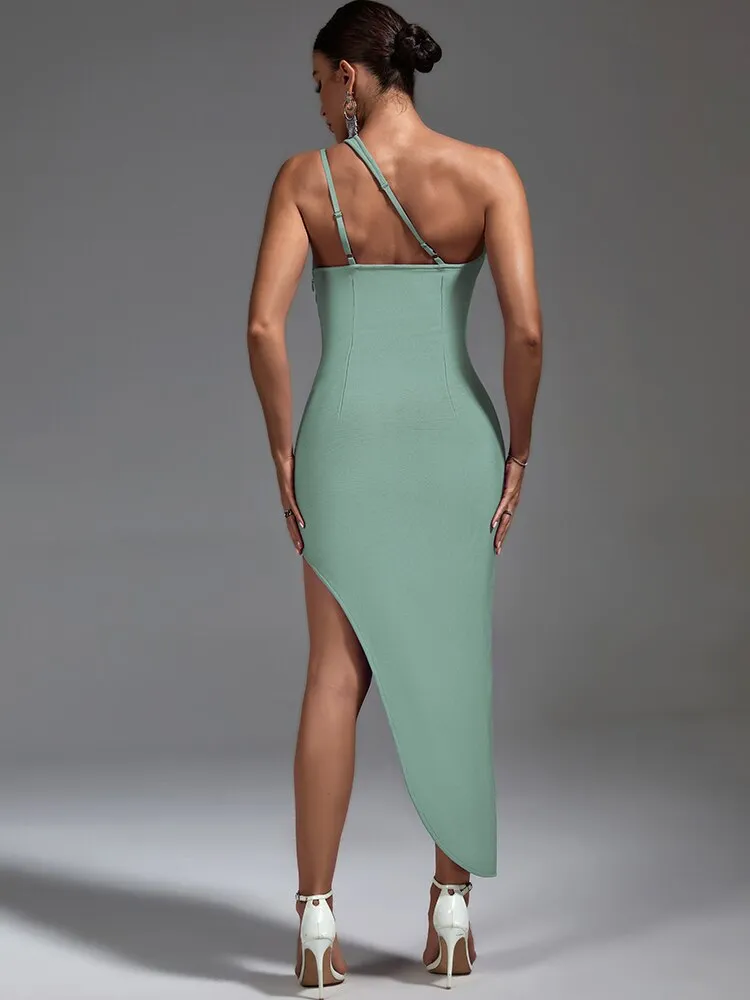 Elegant Green Cut Out Midi Bodycon Dress
