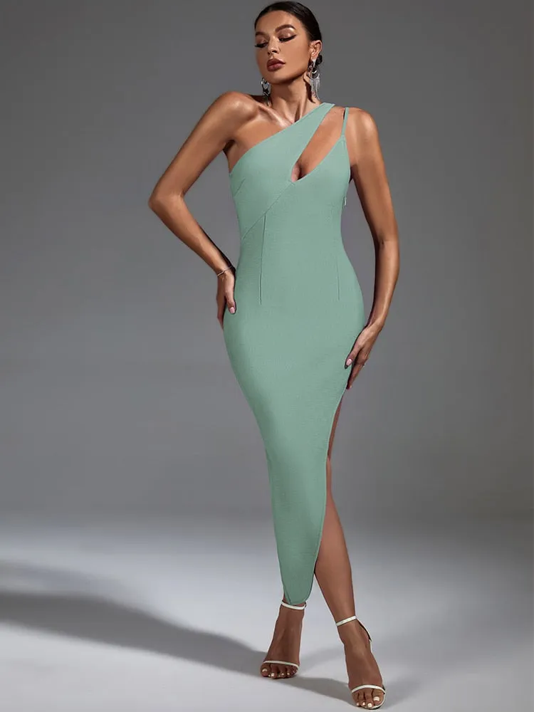 Elegant Green Cut Out Midi Bodycon Dress
