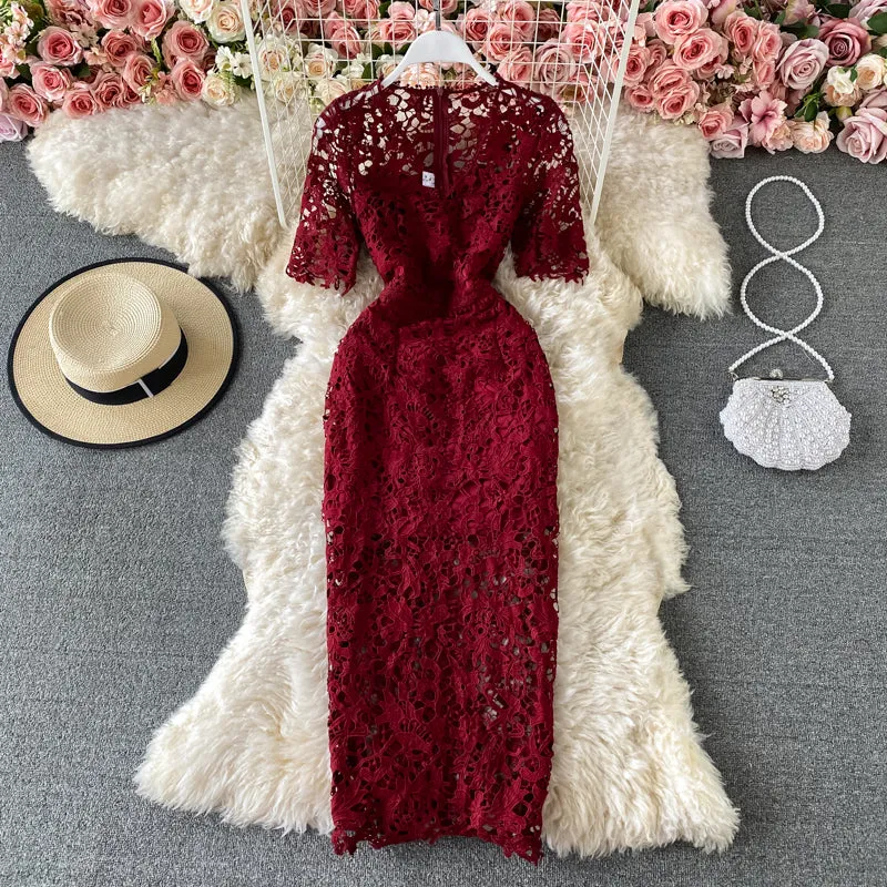 Elegant Hollowed Lace Gown
