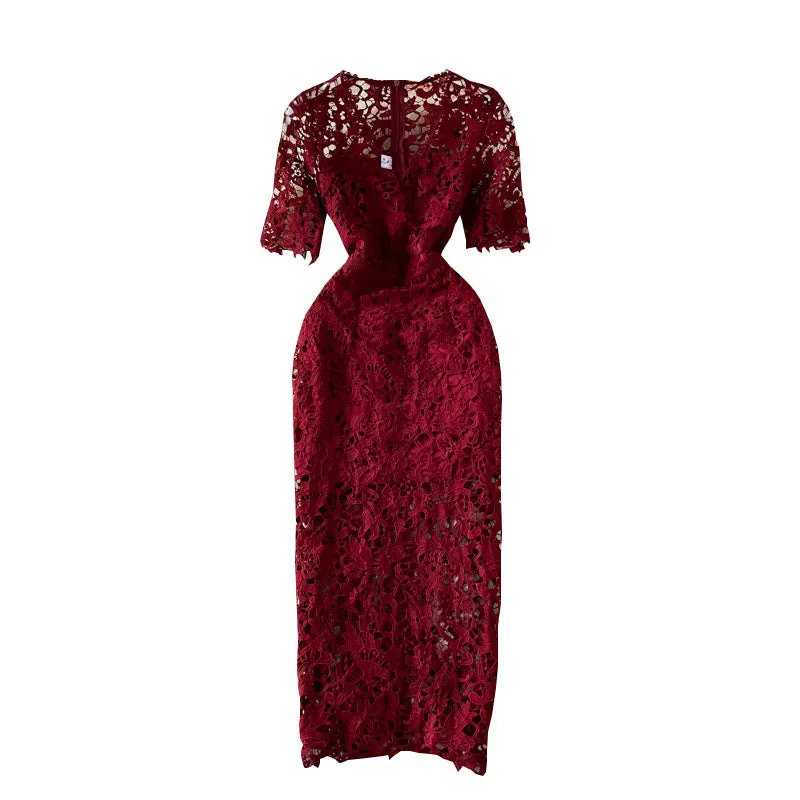 Elegant Hollowed Lace Gown