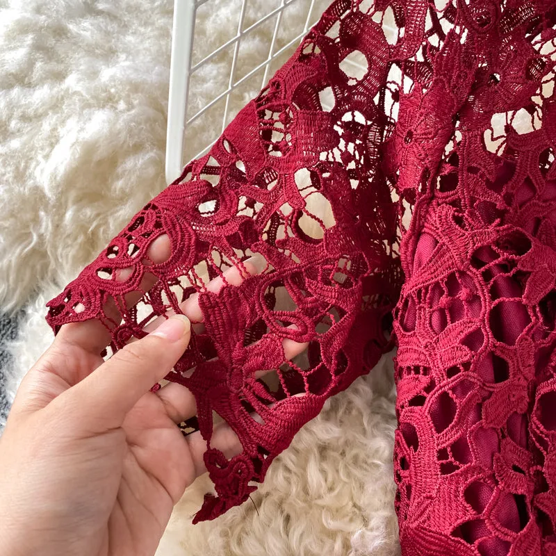 Elegant Hollowed Lace Gown
