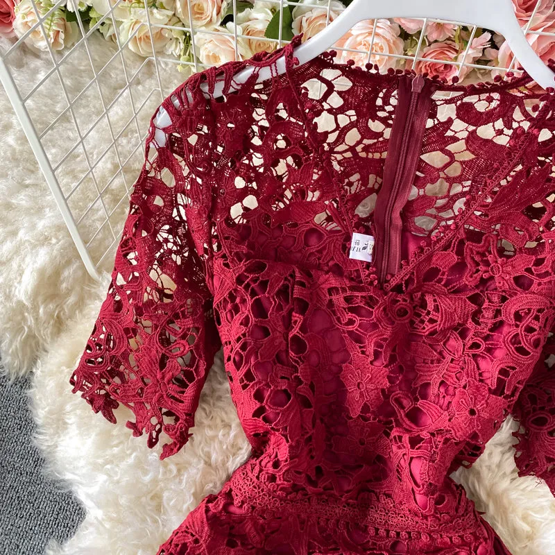 Elegant Hollowed Lace Gown