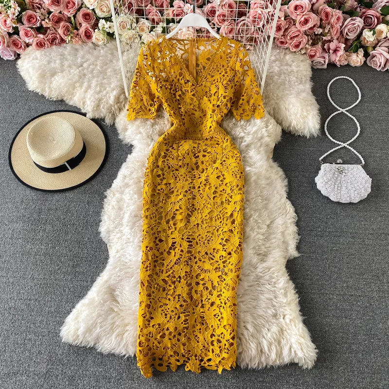 Elegant Hollowed Lace Gown