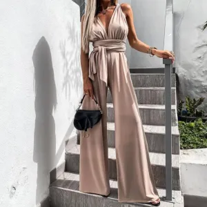 Elegant V-Neck Bandage Hollow Out Straps Jumpsuit