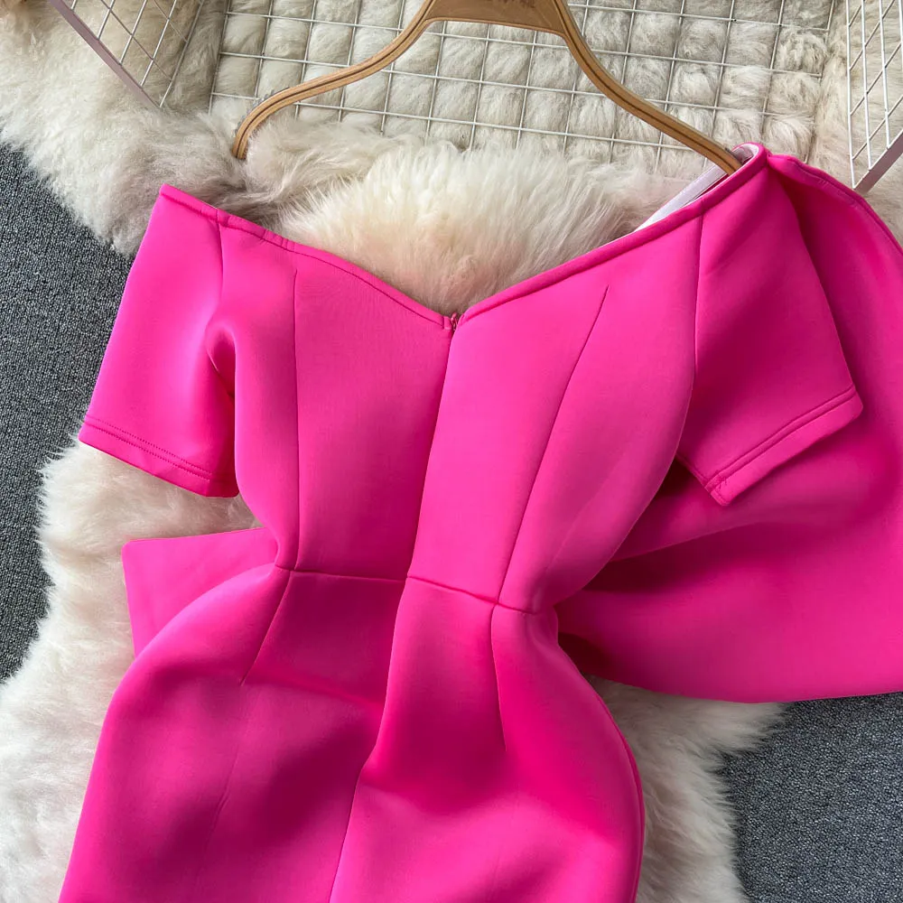 Elegant V-neck Bow-decorated Dress