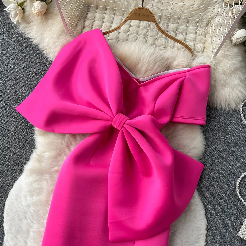 Elegant V-neck Bow-decorated Dress
