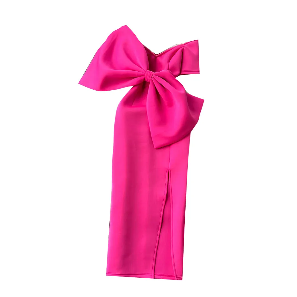 Elegant V-neck Bow-decorated Dress