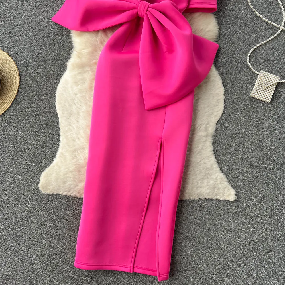 Elegant V-neck Bow-decorated Dress