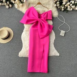 Elegant V-neck Bow-decorated Dress