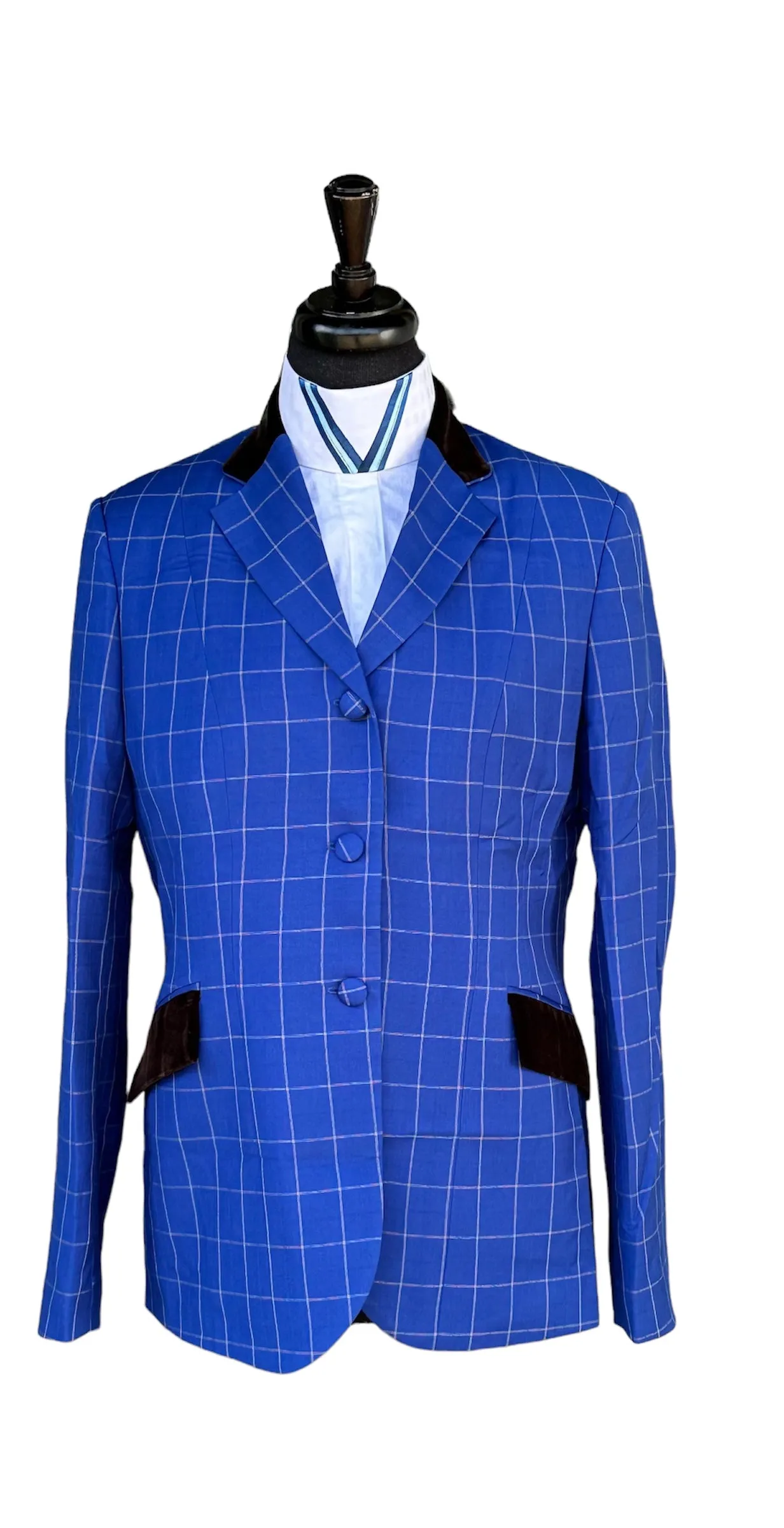 English Show Coat Blue Windowpane with Brown Velvet Fabric Code SJ-53