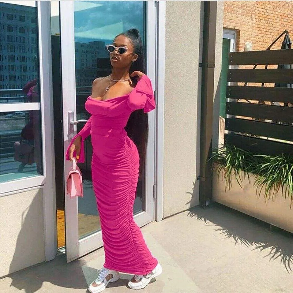 FashionSierra - Fashion Women's Long Sleeve Bodycon Maxi Dress Secy Elegant Ladies Off Shoulder Evening Party Long Wrap Dress