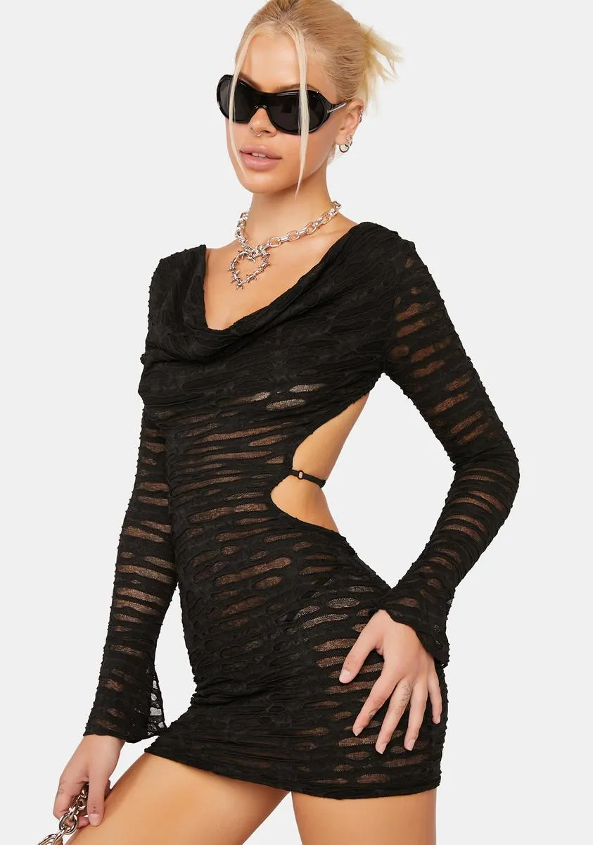 Fated To Be Yours Distressed Dress-Black