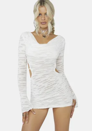 Fated To Be Yours Distressed Dress- White