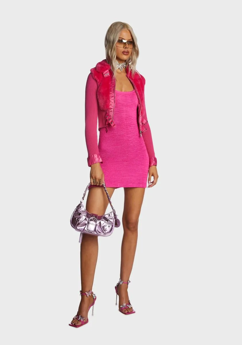 Fuchsia Wide-Strap Mini Dress