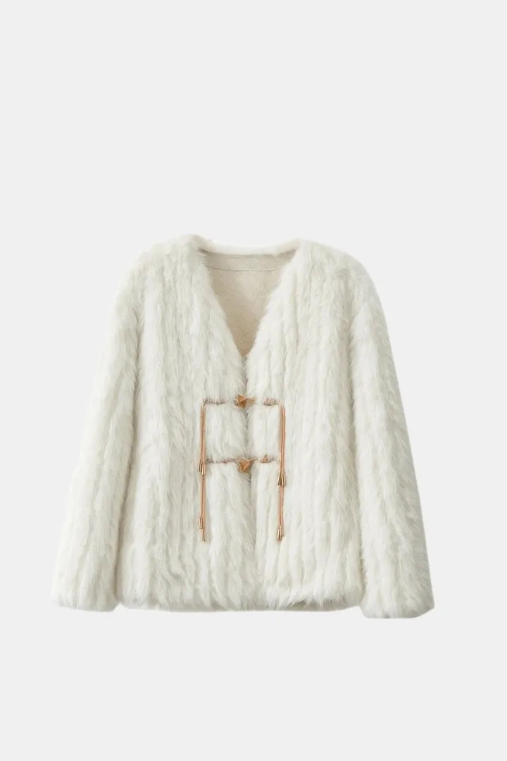Fur Coat Whit V-Neck
