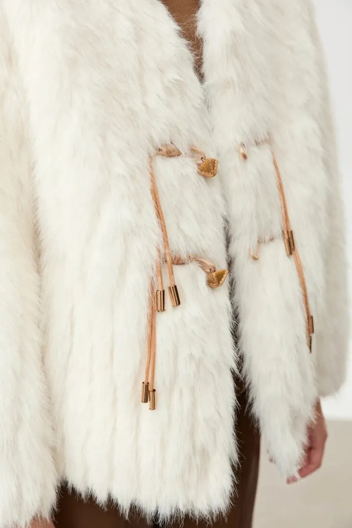 Fur Coat Whit V-Neck